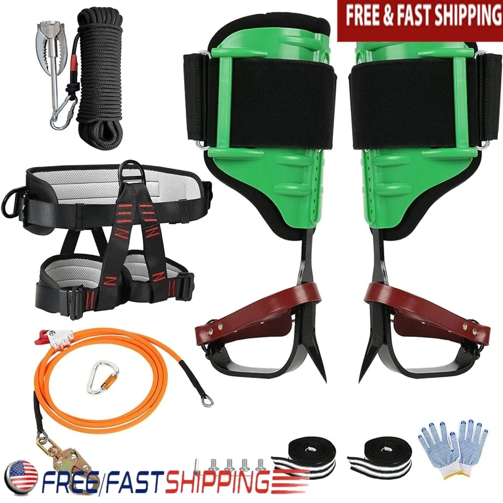 

Tree Climbing Gear Heavy Duty Climbing Spikes Adjustable Flip Line Adjustable Belt Folding Grappling Hook 10FT Steel Wire Core