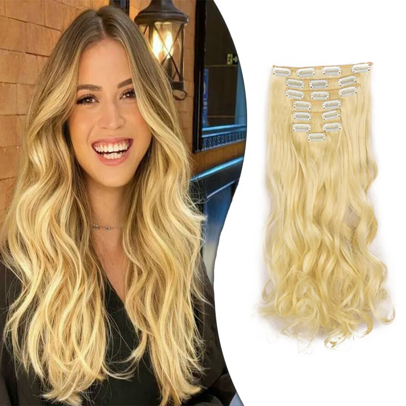 Long Wavy Synthetic Clip In Hair Extensions Clip ins Thick Double Weft Hair Clip Extensions for Women 8Pcs 17 Clips  150g