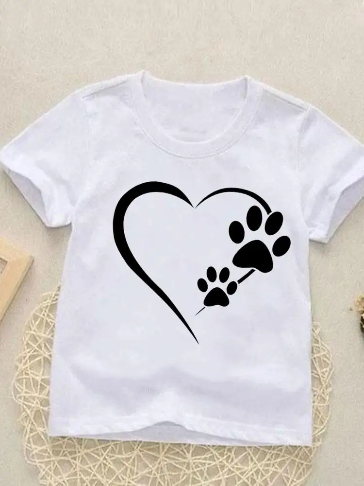 

Paw Love Heart Cat Dog Cute Short Sleeve Printed Kids Tees Tops Girls Boys Children Clothes Summer Cartoon Outfits T-shirts