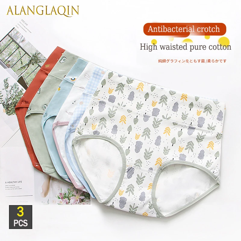 High Waist 3Pcs/Set Cotton Panties Women Body Shaper Fashion Briefs Plus Size L-2XL Underwear Breathable Comfort Female Lingerie