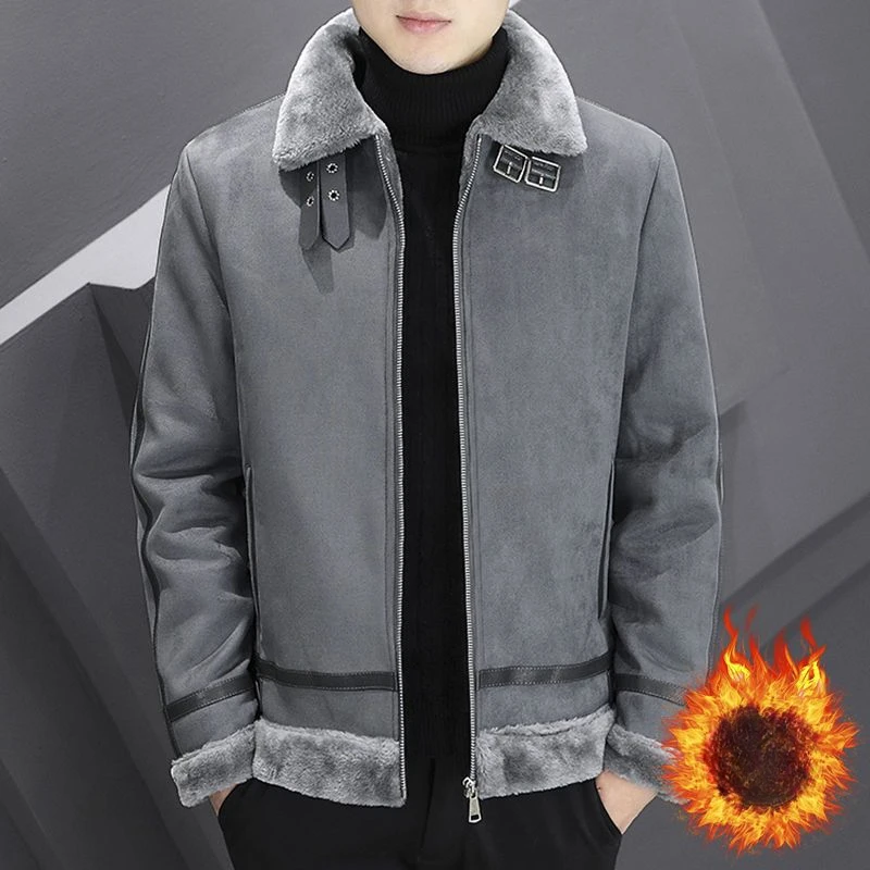 

Winter Coat Leather Jacket Men's Trend Korean Version Male coat Plush and Thickened Warmth Imitation Deer Skin Velvet C1