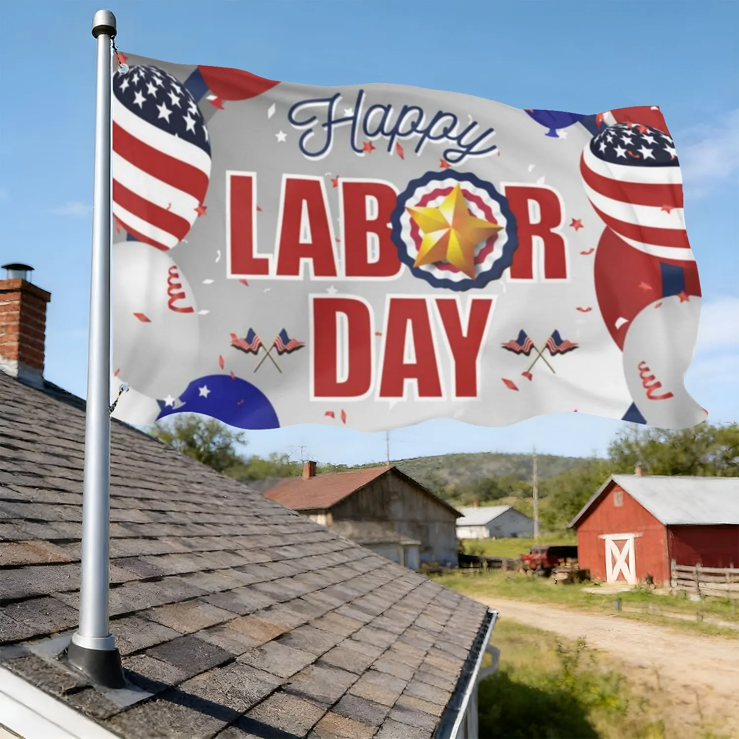 Happy Labor Day Flags with 2 Grommets, Suitable for Home/Garden/Outdoor/Indoor Use, Multiple Sizes Available-Blown