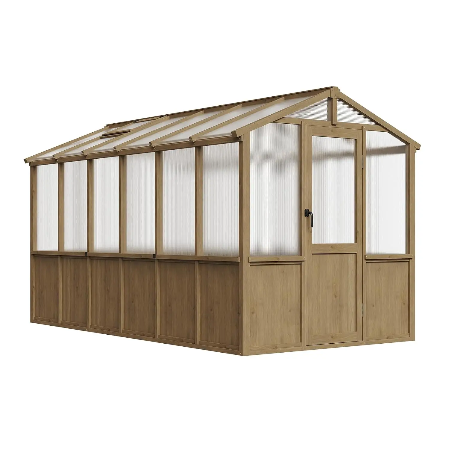6x12 FT Wooden Greenhouse for Outdoors, 6MM Thick Polycarbonate Panel Walk-in Green House Kit with Adjustable Roof, Customized