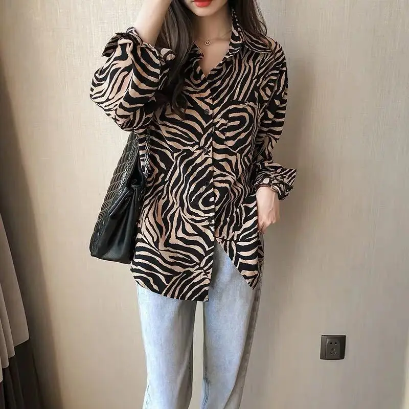 Leopard Shirt Women Vintage Animal Pattern Print Casual Smock Blouse Office Ladies Long Sleeve Business Shirts Chic Chemise Tops