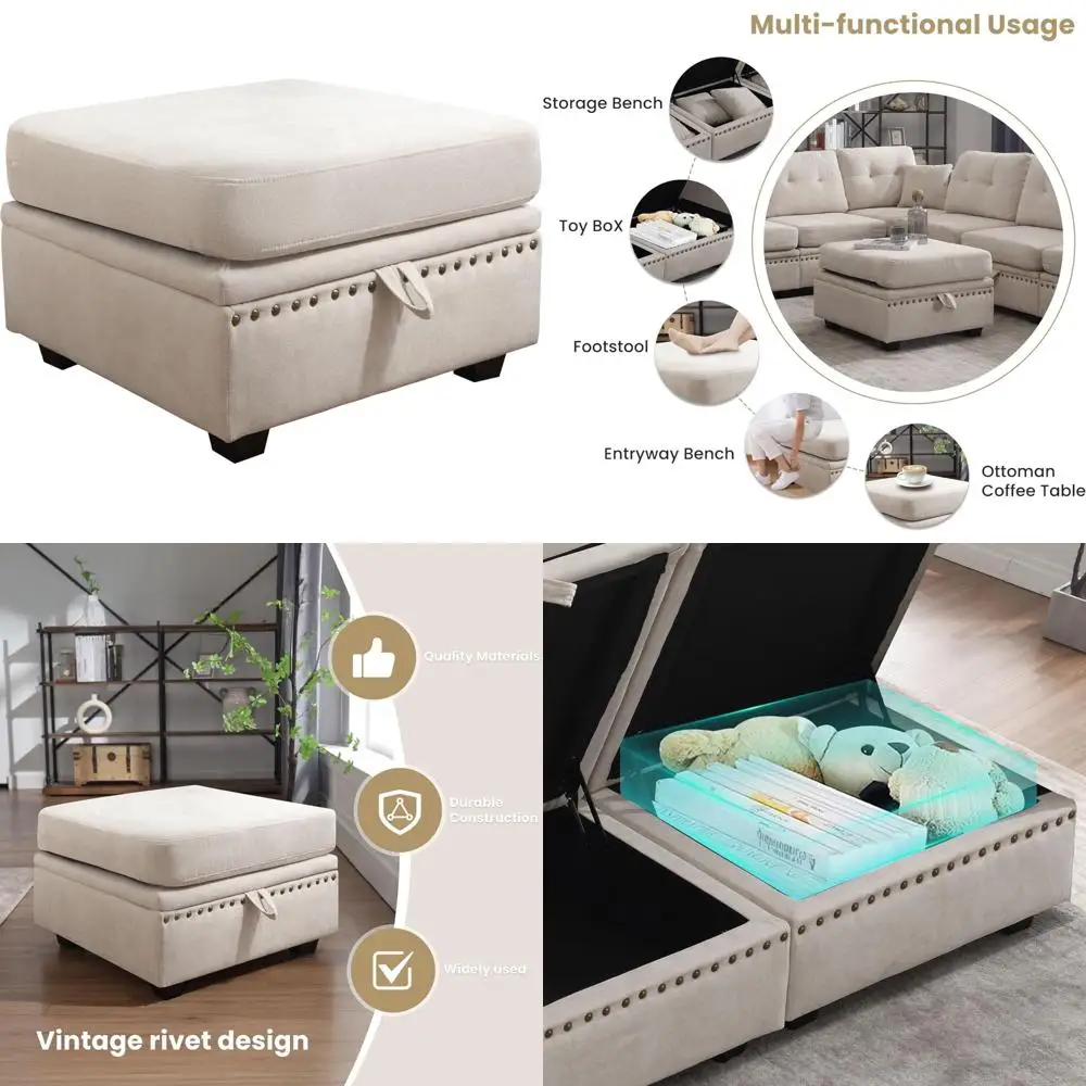 

Бежевый пуфик для хранения вещей с подушкой для гостиной — удобная подставка для ног и съемный чехол на сиденье, решение для небольшого пространства