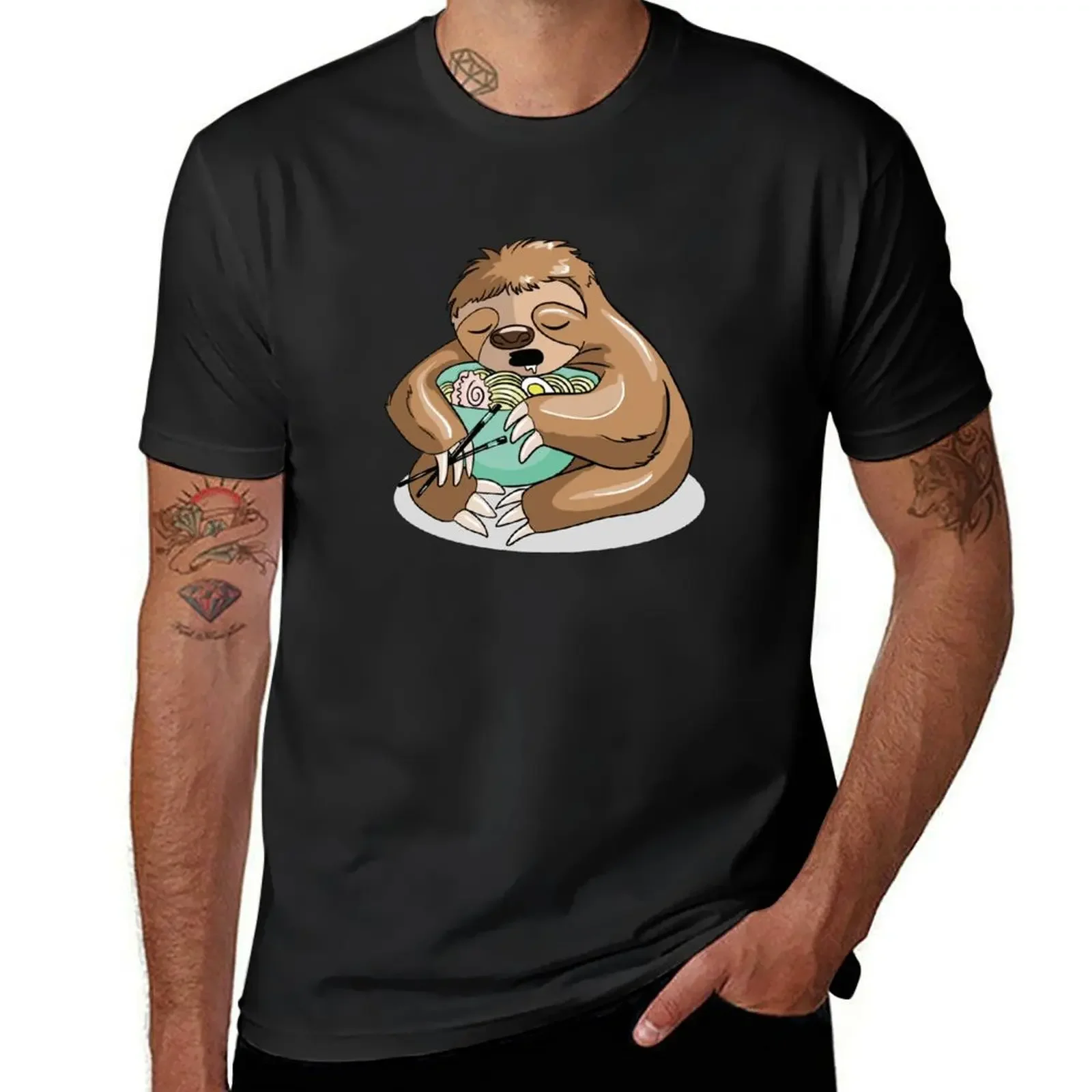 Kawaii Baby Sloth Eating Ramen Noodles T-Shirt for a boy graphic tee shirt mens shirts graphic tee