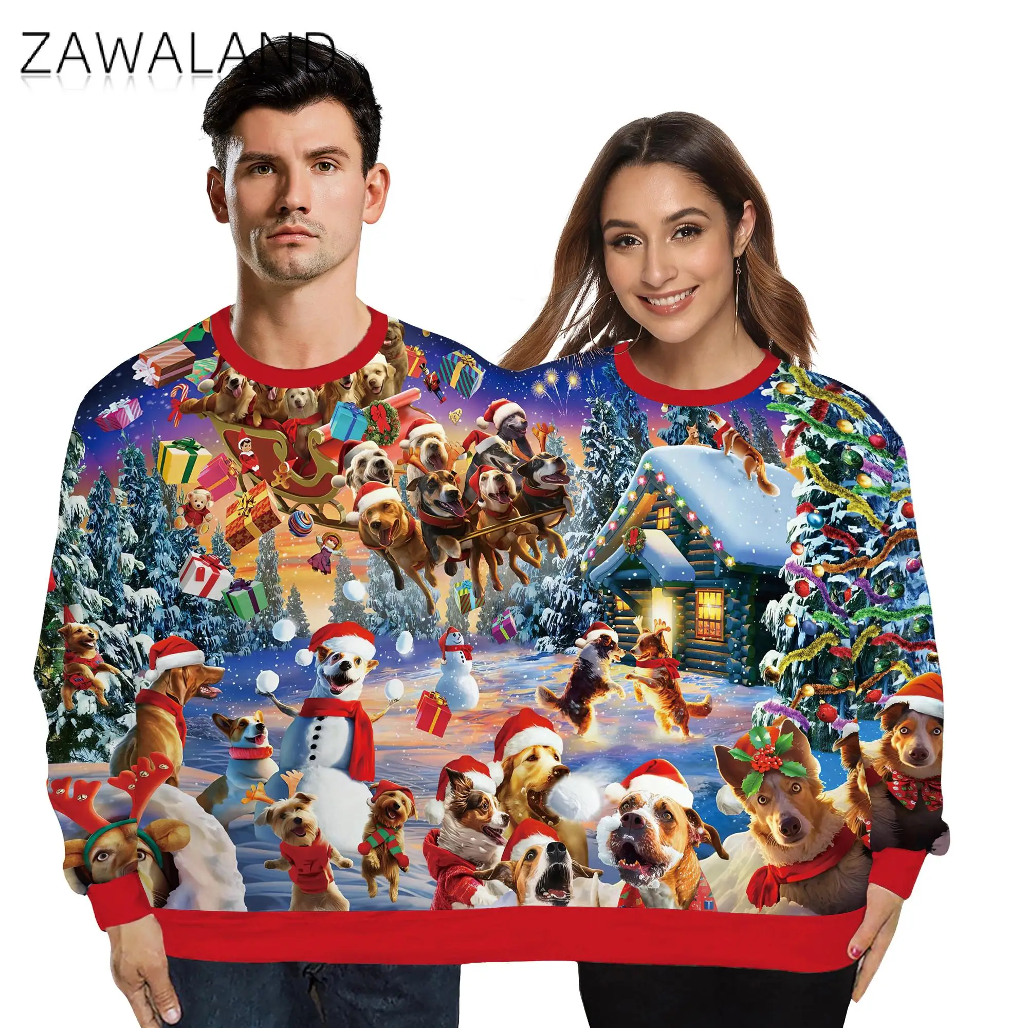 

ZAWALAND Christmas Sweater Holiday Spoof Couple Two Piece Sweater Autumn Winter Holiday Carnival Funny Sweatshirts Clothing