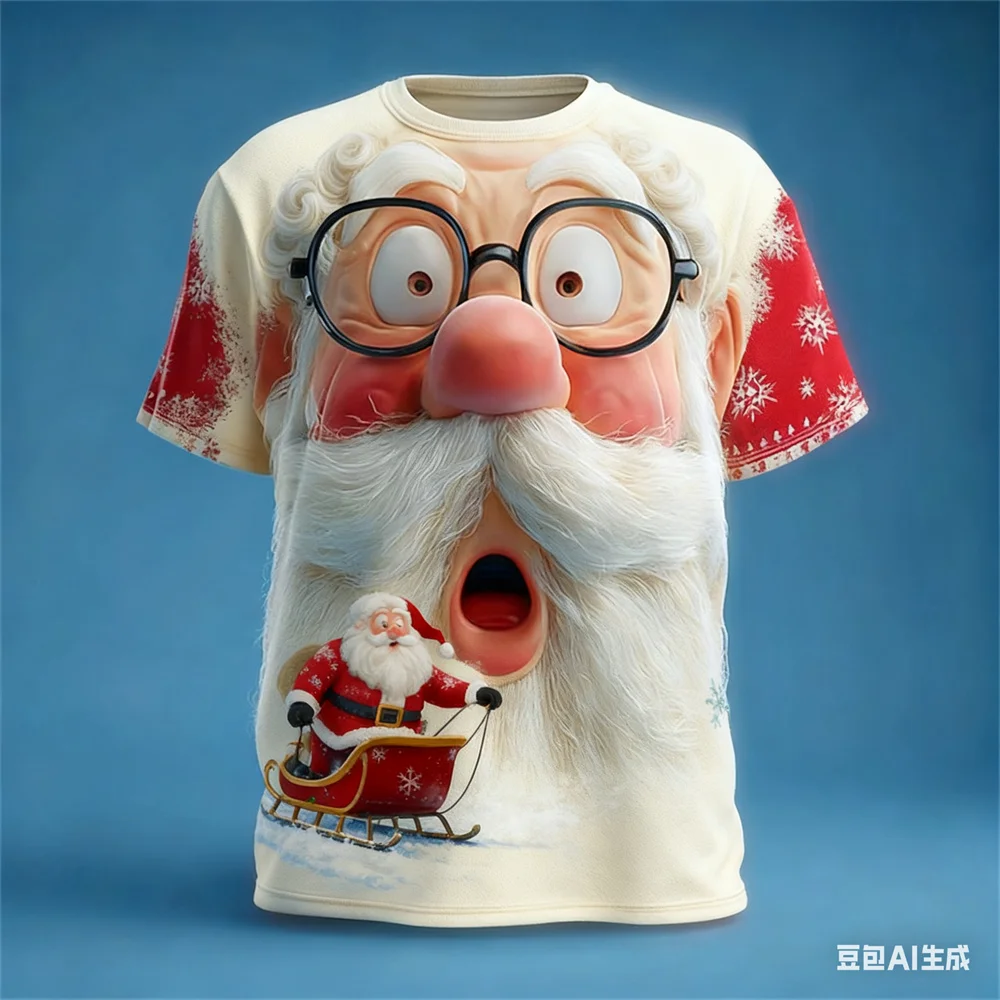 Christmas Men's T-shirt Santa Claus pattern print Men's women's round neck T-shirt Christmas graphic t shirts new in tops & tees
