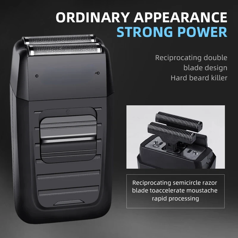 Akumulatorowa golarka akumulatorowa dla mężczyzn podwójne ostrze maszynka do golenia brody pielęgnacja twarzy wielofunkcyjny mocny trymer KM-1102 Vgr T