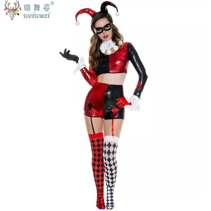 

New Halloween Costume Adult Women Patent Leather Clown Cosplay Circus Stage Performance Funny Sexy Beast Trainer Clothing Fancy
