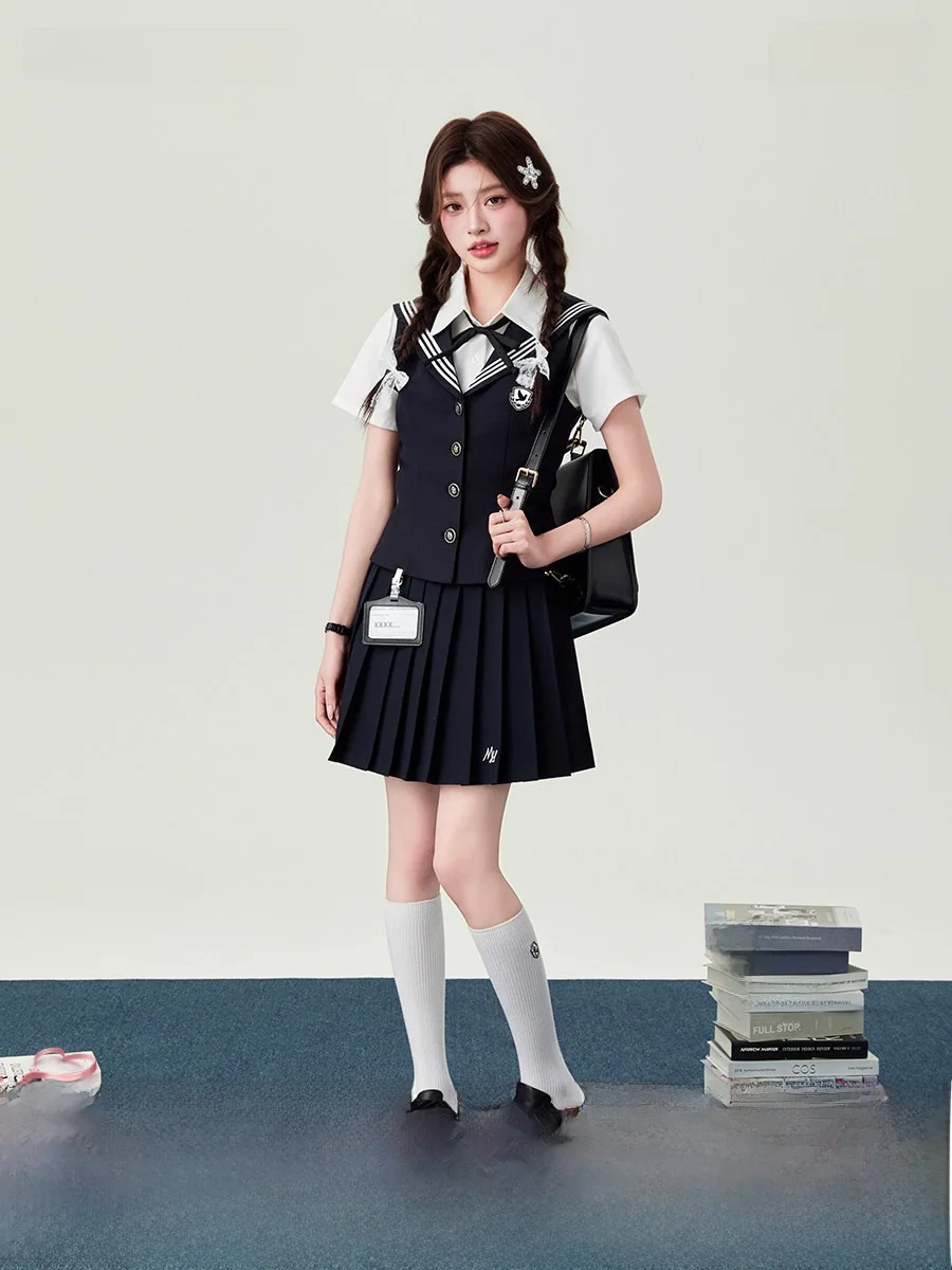 

New 2026 Women's JK Uniform Naval Collar Vest Waist-Cinching School Uniform Style Japanese Style Vest Breathable Skin-Friendly