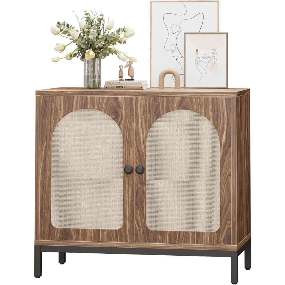 

Rattan Sideboard Buffet Cabinet, Kitchen Storage Cabinet with Adjustable Shelf for Living Room, Hallway, Dark Brown
