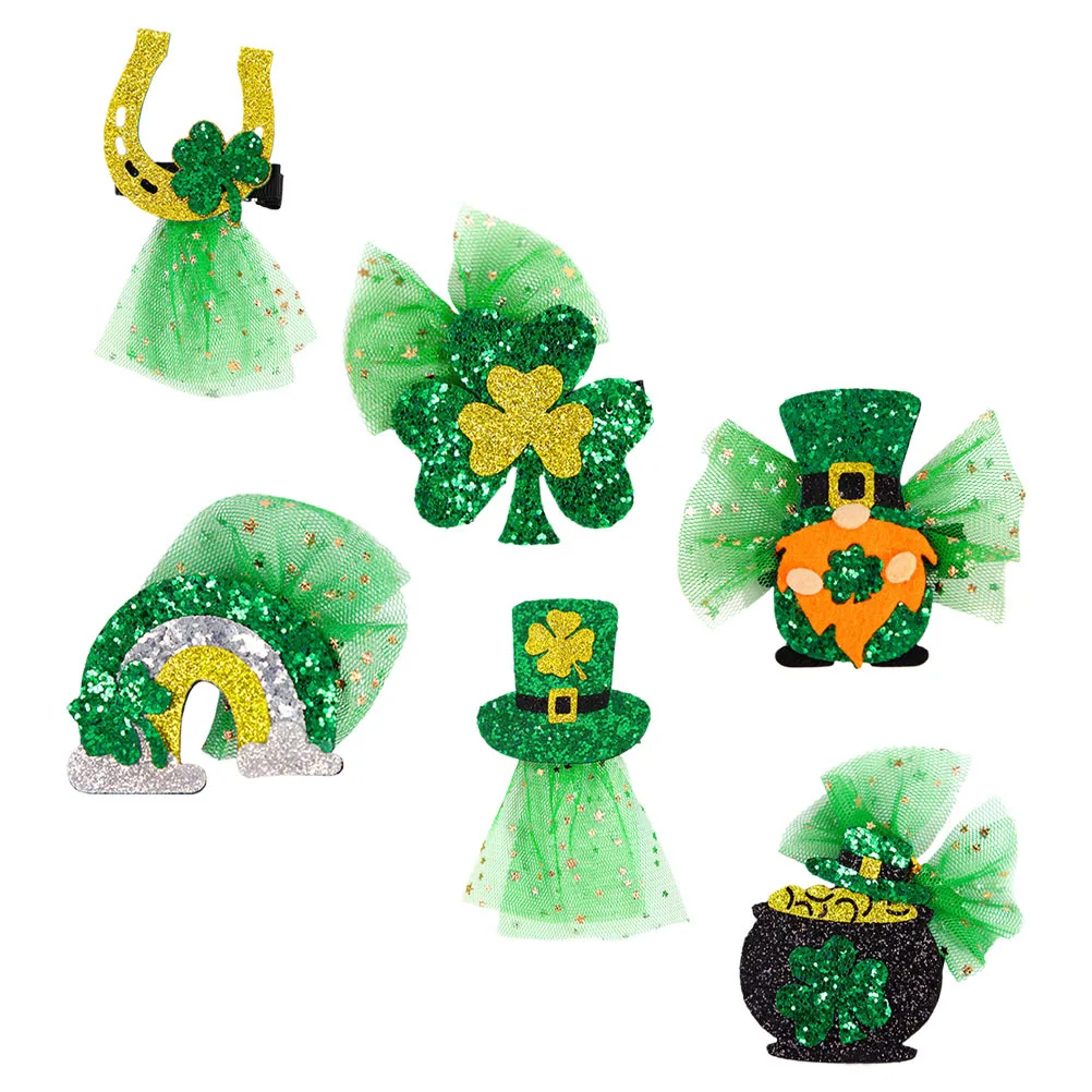 

6Pcs St Patrick's Day Hair Accessories Kids Party Delicate Hair Clips Lovely Creative Hairpins Barrette