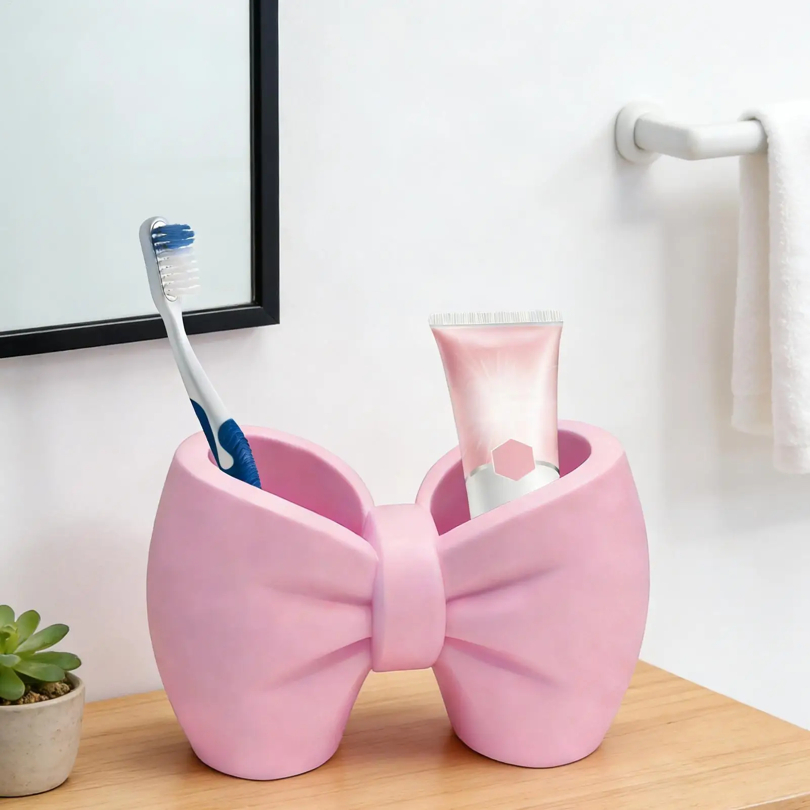 Bow Shape Toothbrush Holder Cute Makeup Brushes Holder Shaver Organizer Rack 3D Printing Double-basin Toothbrush Toothpaste rack