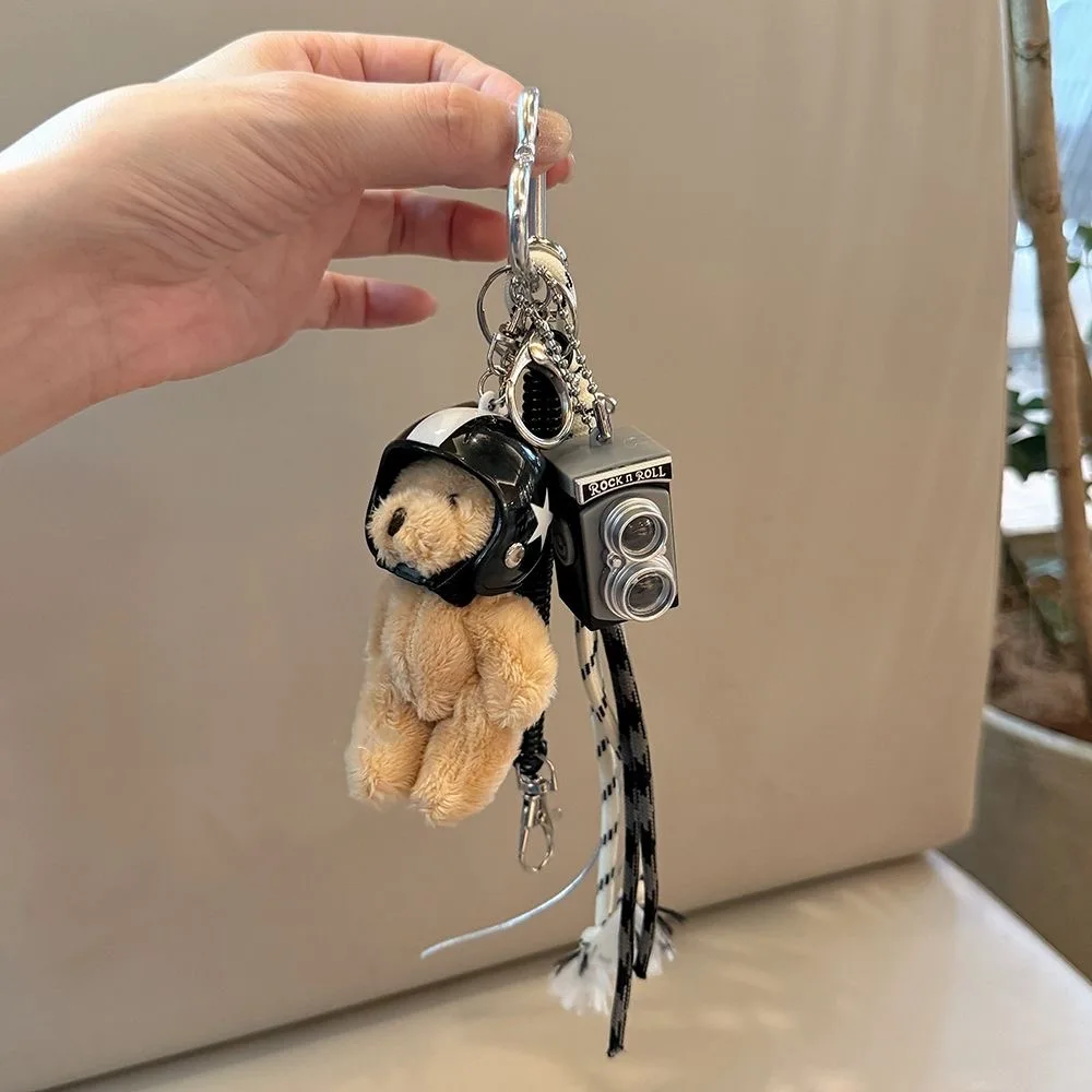 Creative bag pendant cute couple backpack keychain decoration punk style helmet bear kitten