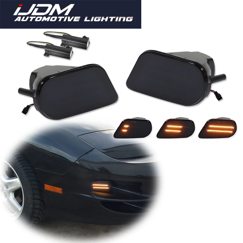 

For Pontiac Firebird 1998-2002 Dual-color Sequential Amber LED Car Front Bumper Turn Signal Lights w/ White DRL/Driving Lights