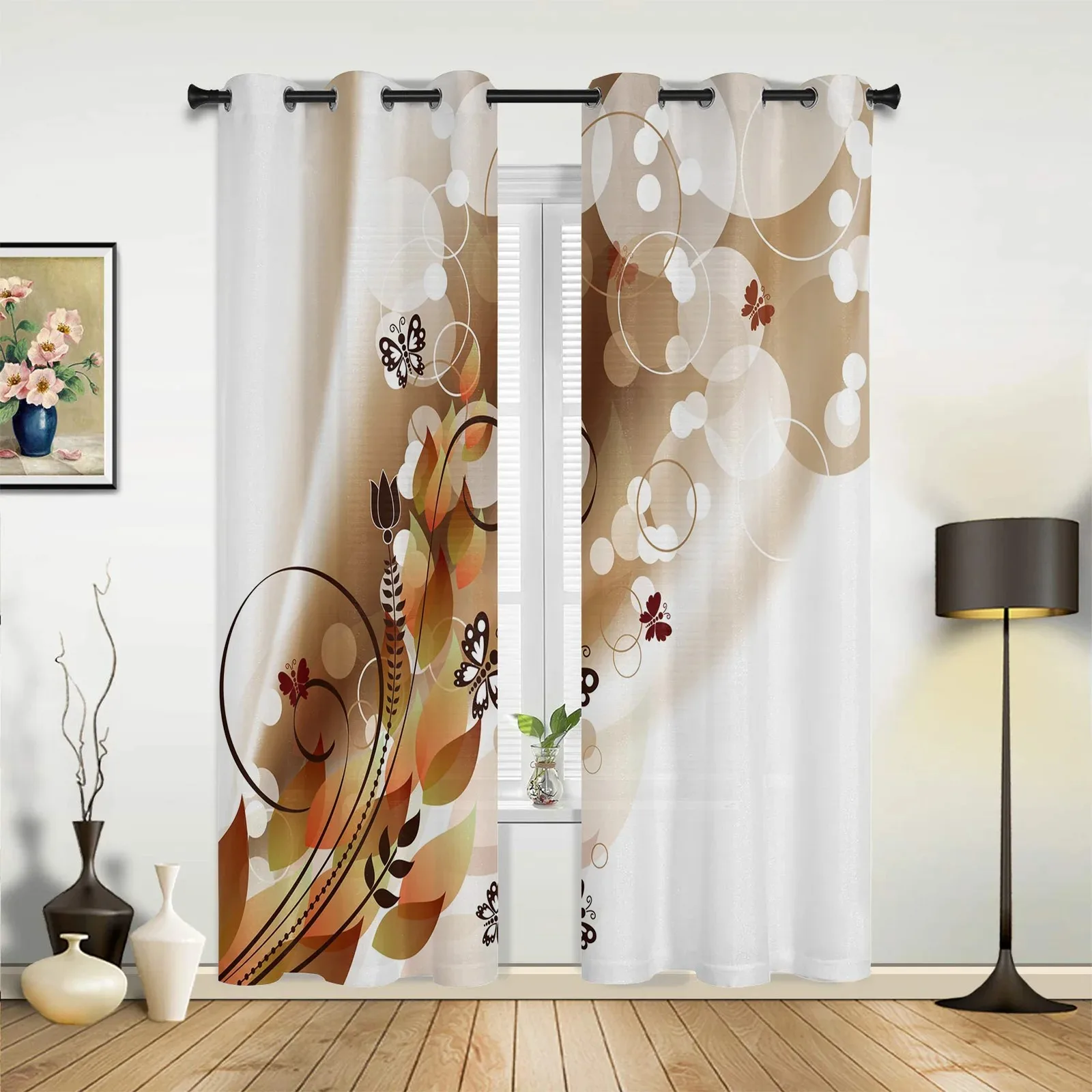 Butterfly Flower Grass Window Curtain for Kitchen Balcony Windows Fashion Drapes for Bedroom Living Room Gard Modern Home Decor