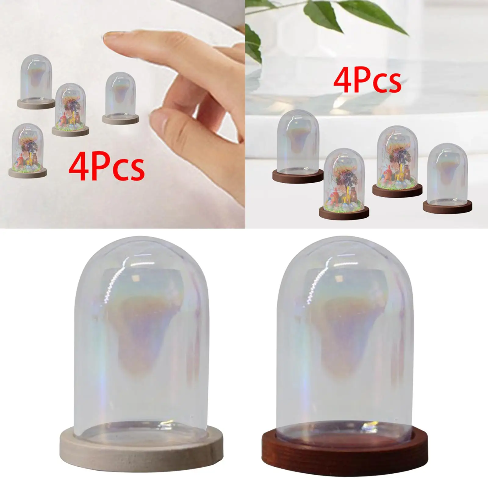 4 Pieces Clear Glass Cloche Dome Flower Vase Mini Dome Cover Shade Cloche Bell Jar Case for Garden Wedding Home Ornament