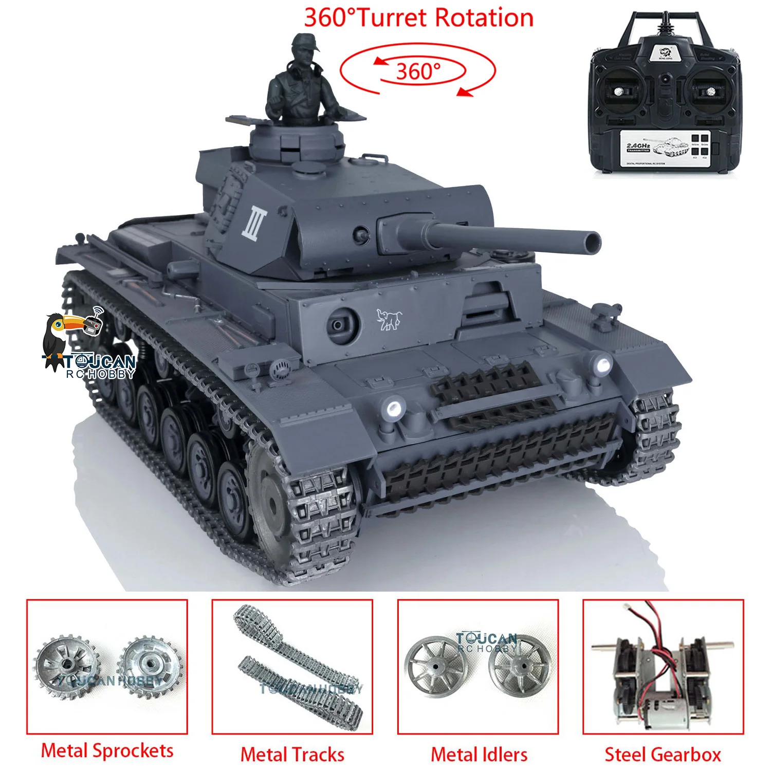 US Sale Henglong 1/16 7.0 Upgraded Panzer III L RTR RC Tank 3848 Metal Tracks - view 2