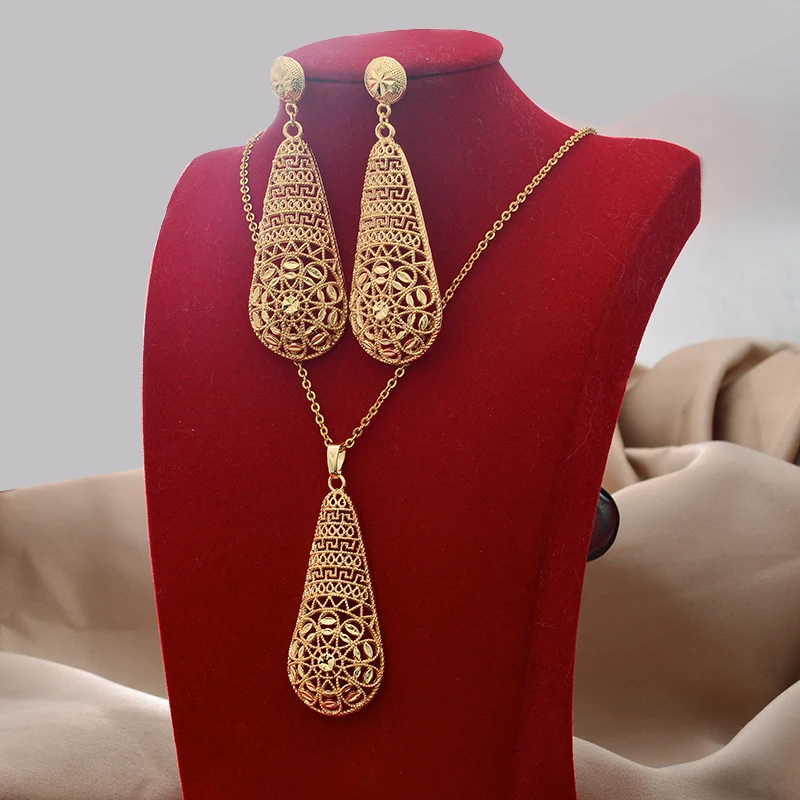 Indian Ethiopian Gold Color Jewelry Sets For Women Gold Dubai Habesha Jewelry With Hairpin African Bridal Wedding Gift