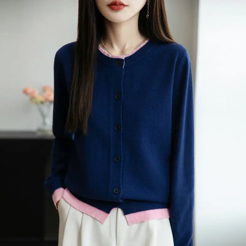 セーター レディース 新しいフェイクツーピースニット レディカーディガン 2026年秋冬 レディース シンプルなルーズセーター ラウンドネックトップ