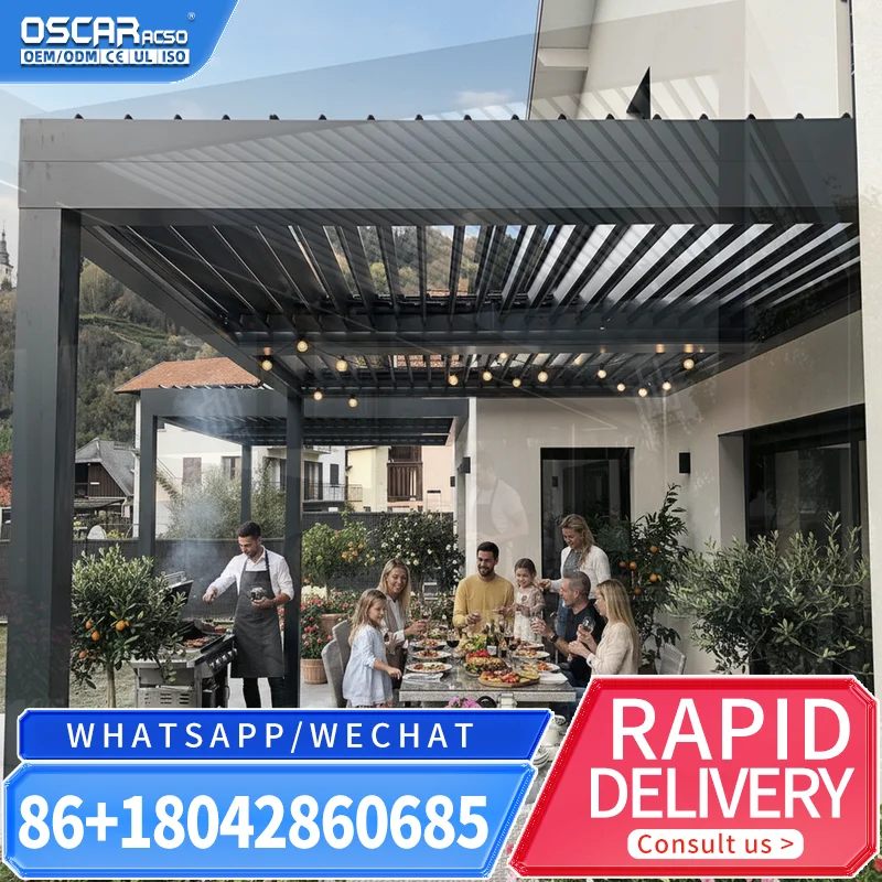 6x3m Outdoor Remote Controlled Louvered Roof Pergola Pressure Treated Wood Balcony Patio Garden pergola