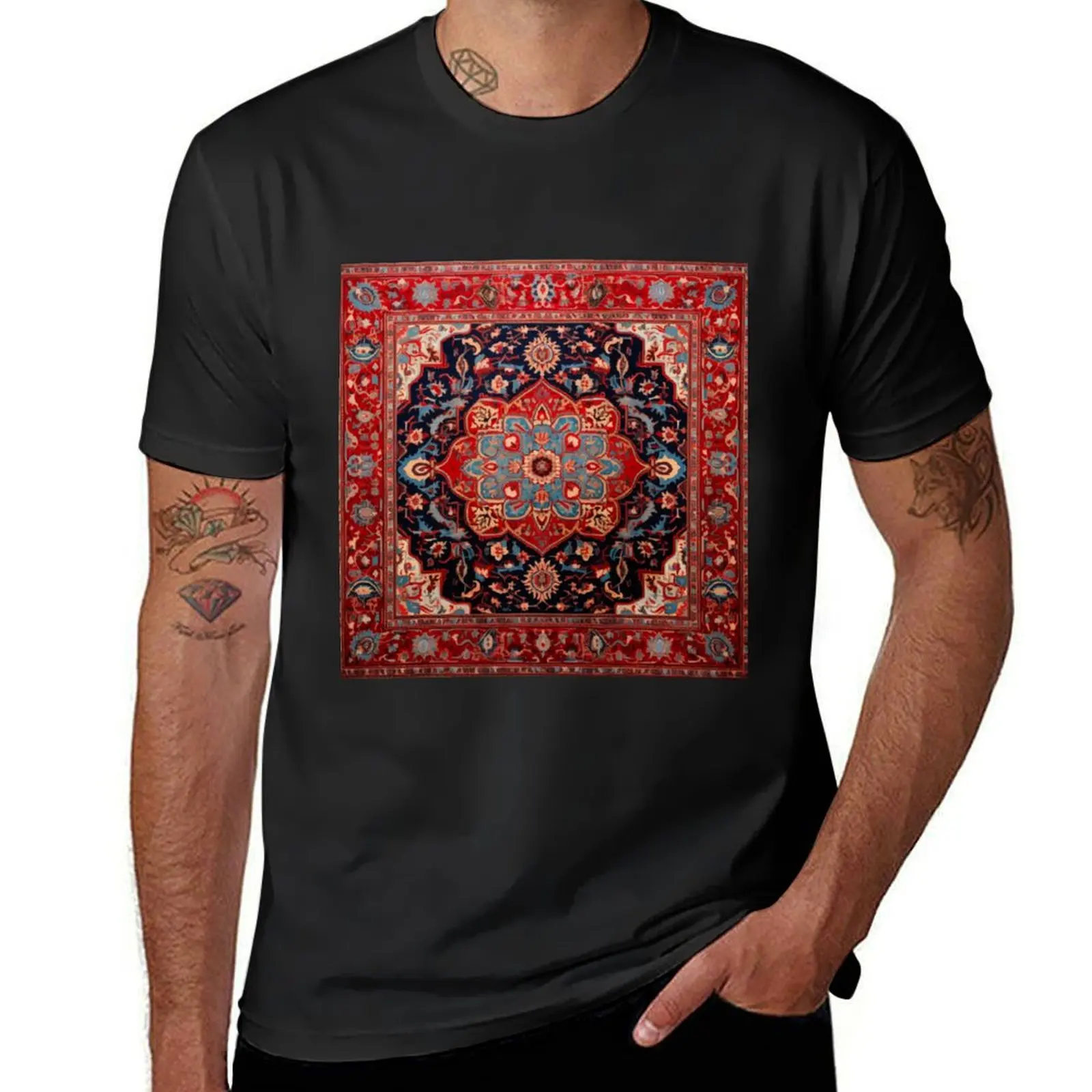 Camiseta vintage com padrão de tapete persa oriental, tops para homens, tamanhos mais grandes, roupas vintage