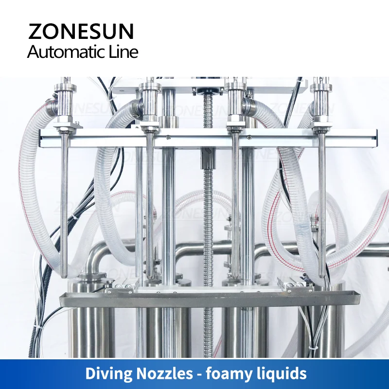 ZONESUN Automatic Production Line ZS-FAL180X8 4 Heads Piston Pump Liquid Filling Capping Labeling Machine Square Bottle Packing