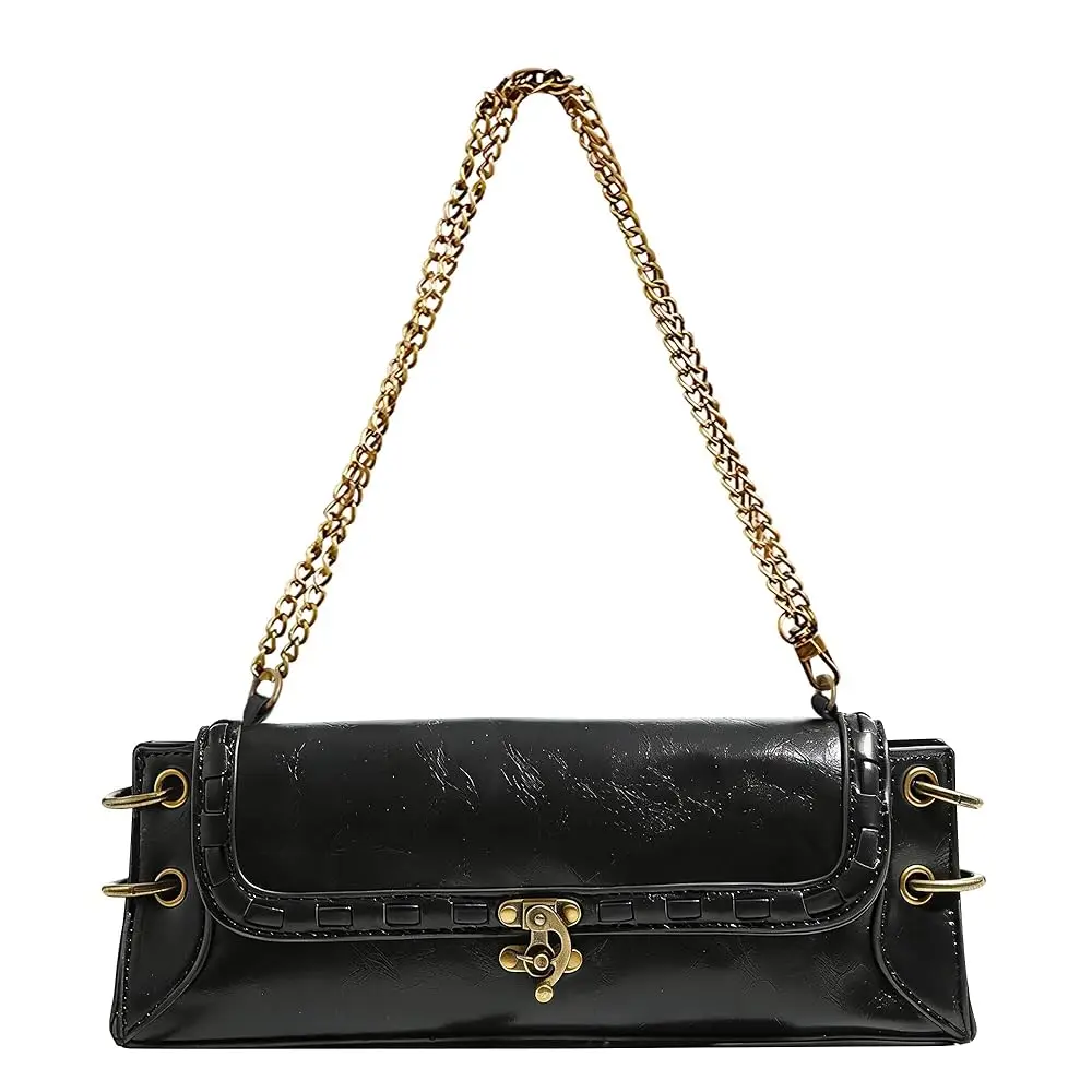 

Shoulder Bag for Women - Clutch Purse Stylish Handbag with Retro Brass Locking Clasp Trendy Underarm Bag