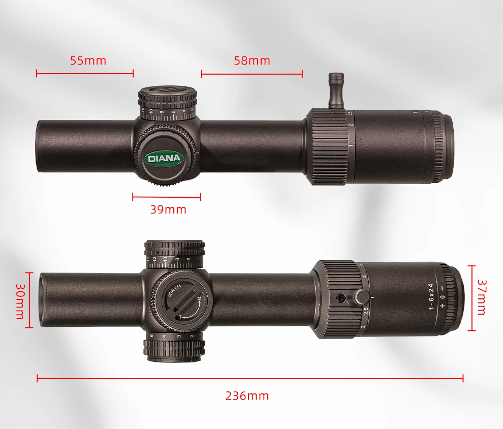 DIANA 1-6x24 Zielfernrohr Dünnwandiges Weitwinkel-Kreuzoptik-Kollimator Jagdzielfernrohr in Brauner Farbe – Detail 6