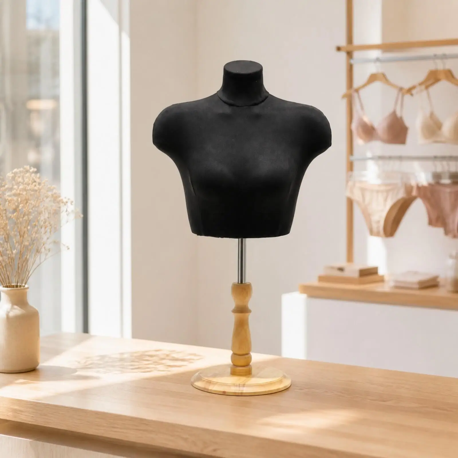 Mannequin Bust with Wooden Base | Detachable Structure for Easy Setup, Female Mannequin Torso, Storefront Window