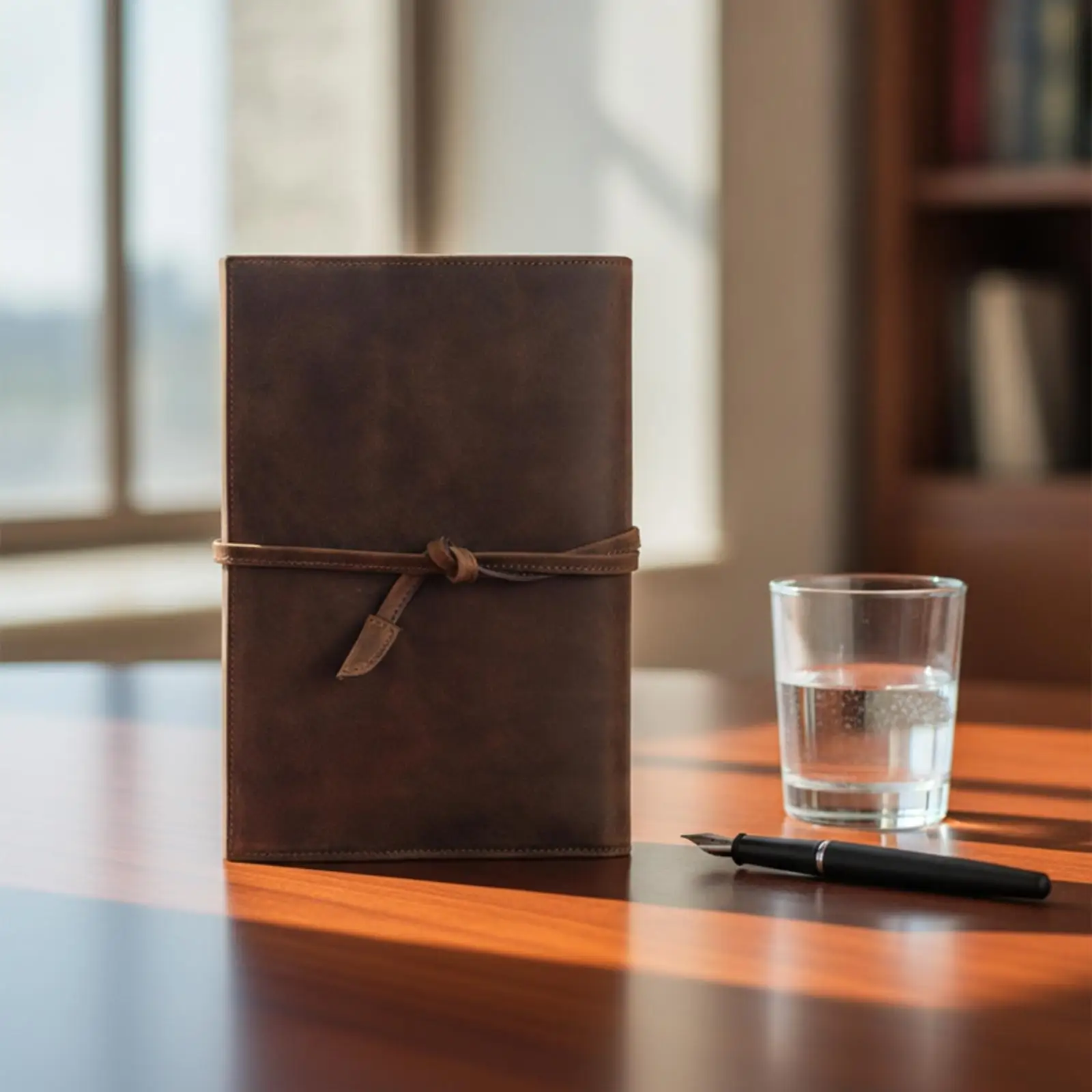 Crazy Horse Leather A5 Notebook Brown Cover Leather Notebook Cover with Enveloping Tie Textured for Journaling, Meetings, Office