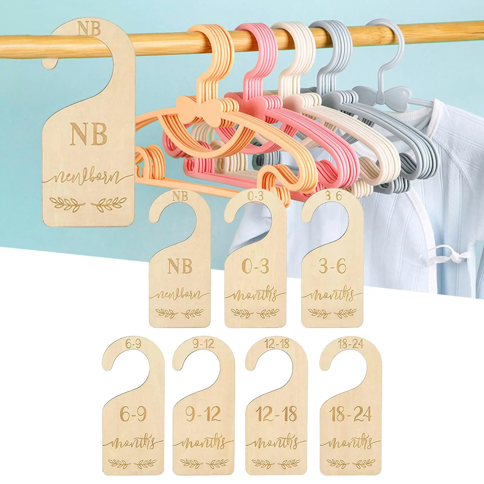 7x Newborn Closet Dividers Nursery Clothes Organizers Closet Baby Size Dividers for Baby