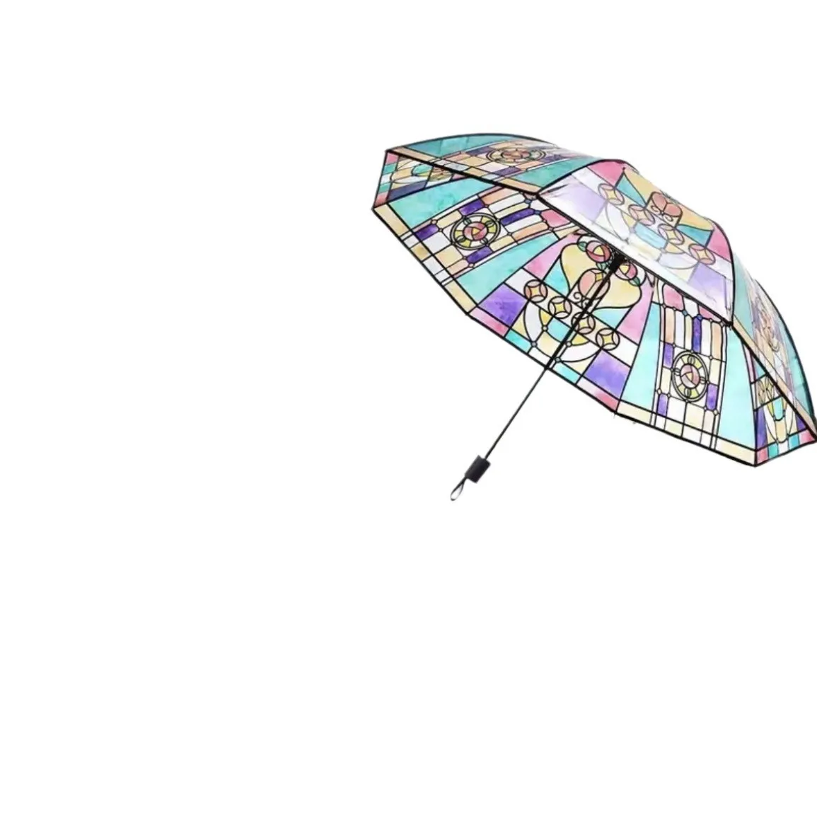 British Wind Rainforest Arch Transparent Umbrella Stained Glass Transparent Umbrella Long Handle Automatic Large Romantic Sunny