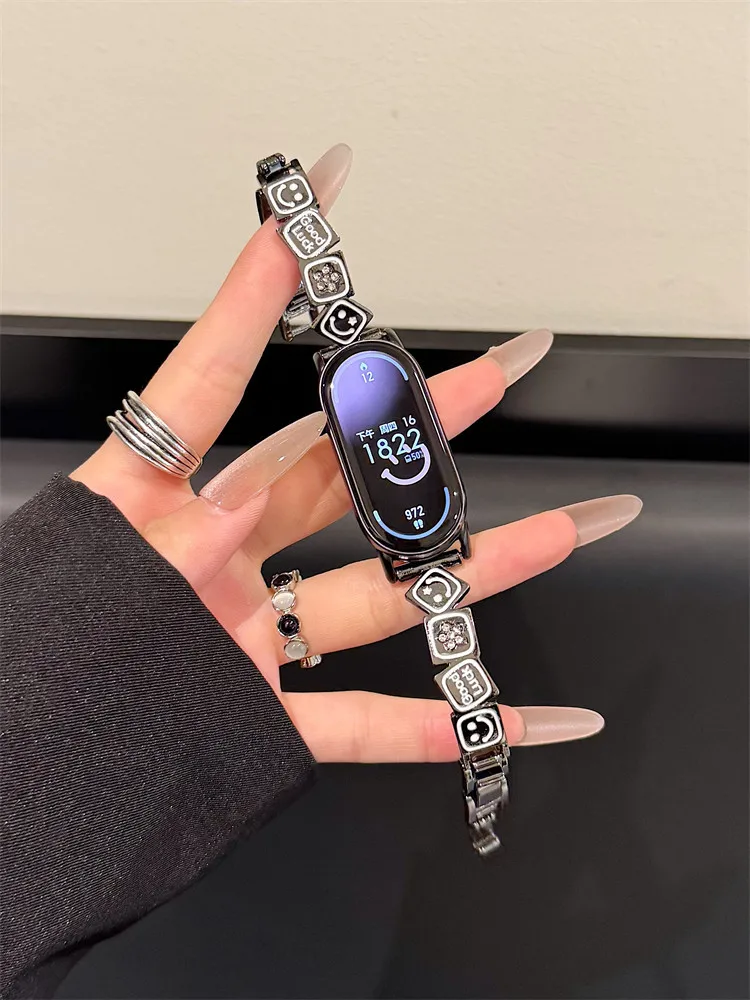

Smiling face metal strap suitable Xiaomi Band 8Pro/9Pro，For Mi band 3/4/5/6/7，8/8NFC/9/9NFC/10/10NFC，For Redmi Watch5/4