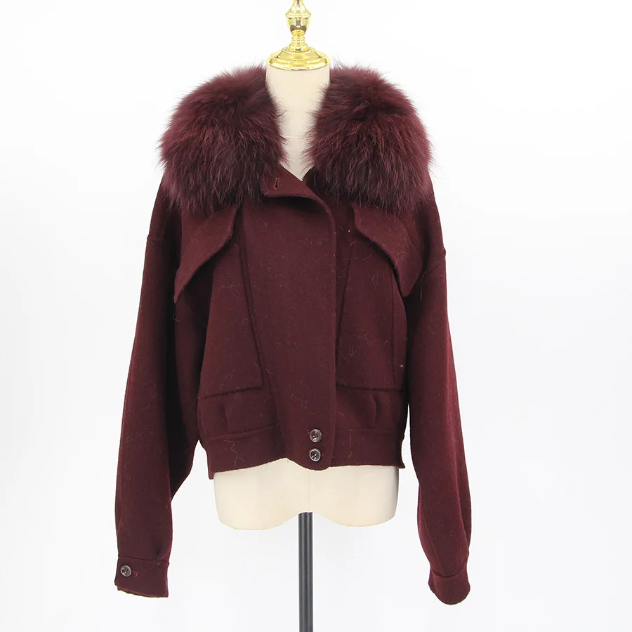 

2025 New arrival women winter jacket cashmere coat with real fox fur collar fashion model