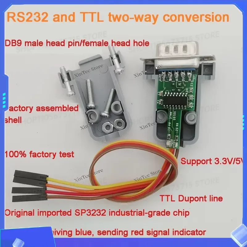 for RS232 to TTL Converter Module Female DB9 Male Pin Serial COM Port TTL Level Shell Two Way Mutual Conversion Board