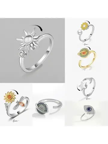 Anti Stress Anxiety Fidget Rings for Women Satinless Steel Spinner Sunflower Sun Star Ring Trendy Jewelry Gift Dropshipping