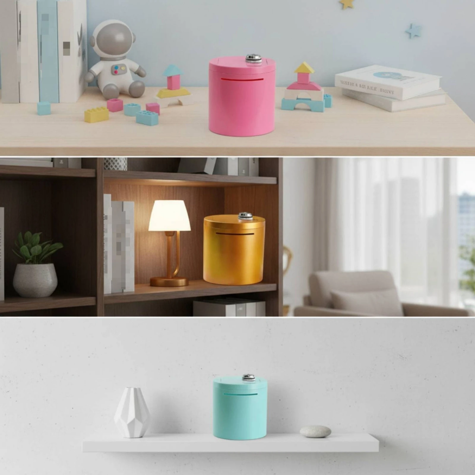 Savings Box with Combination Lock Compact Currency Box with Lock Cylindrical Currency Bank Portable Reusable for Children, Desk