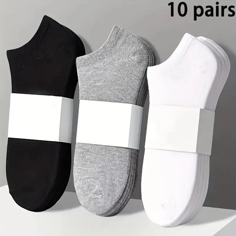 10 Pairs Men\'s Polyester Boat Socks New Style Black White Grey Business Men Stockings Soft Breathable Summer for Male