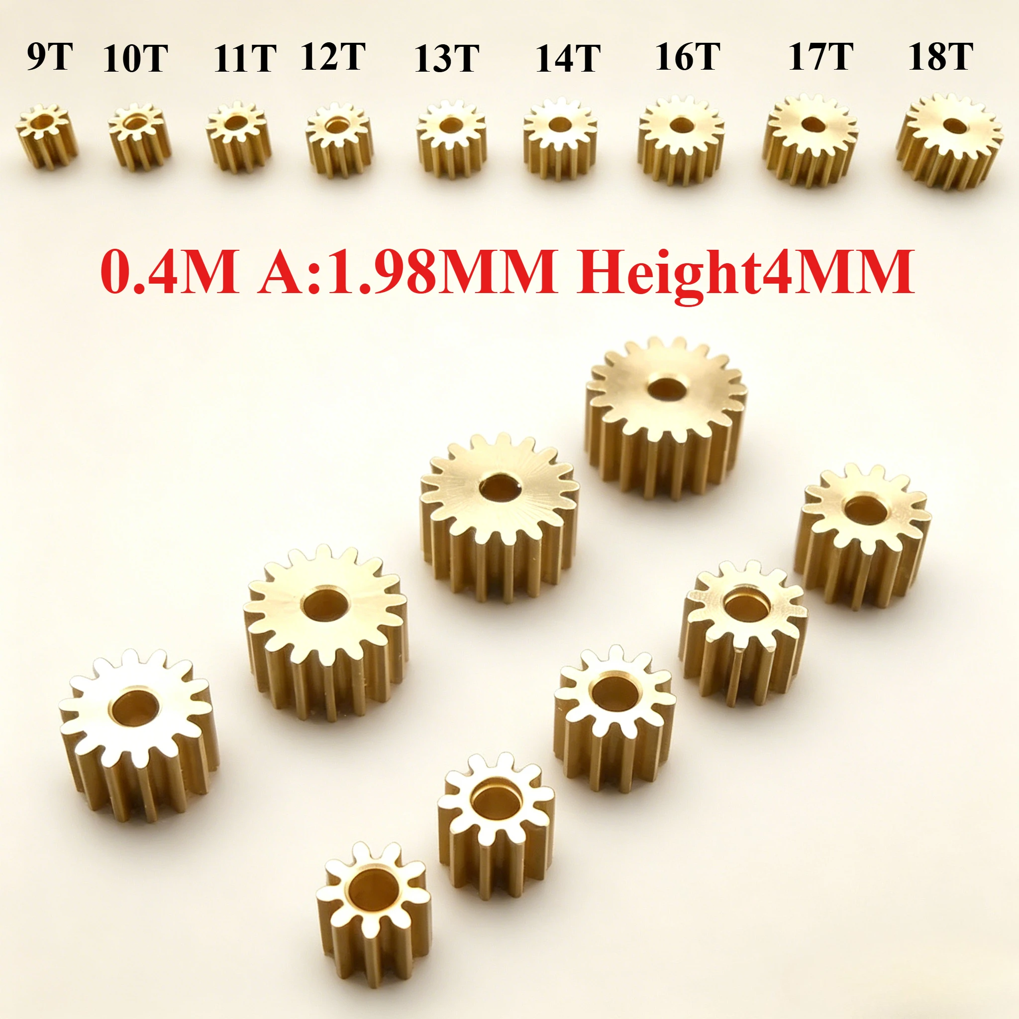 10Pcs/Lot 0.4M Brass Gear Spur Pinion Mechanical Bore Hole Aperture 2mm 1.98mm 1.48mm 1.5mm 8/9/10/11/12/13/14/15/16/17/18 Teeth