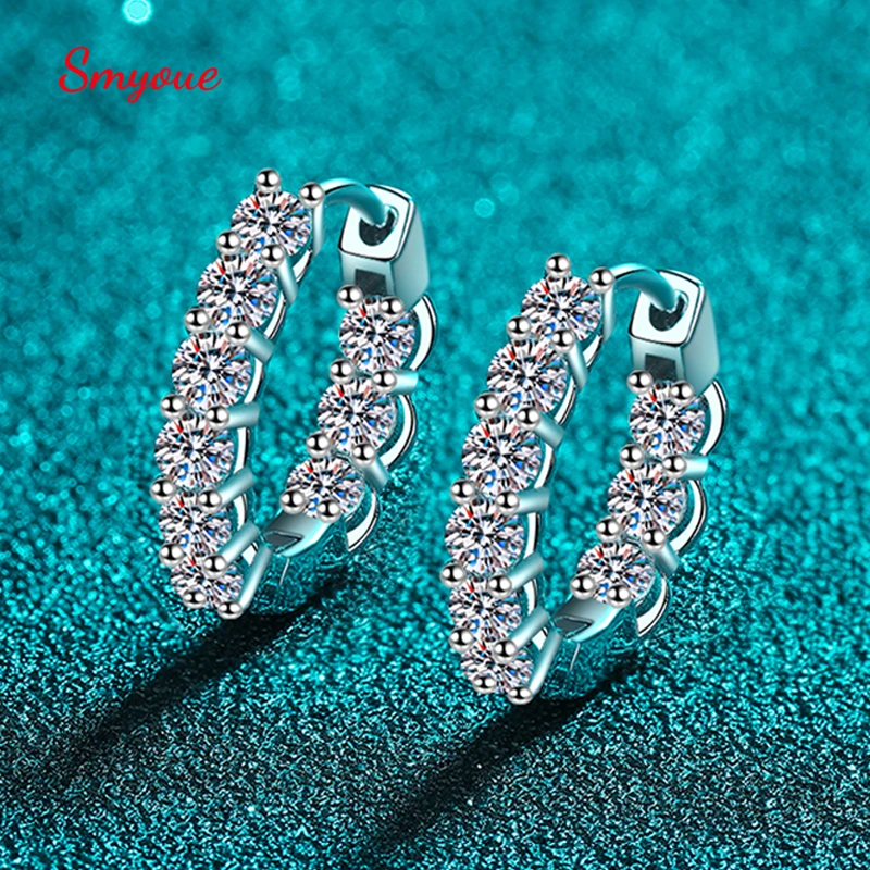 Smyoue 18k Plated 1.8CT All Moissanite Hoop Earrings for Women Female Wedding Jewelry S925 Solid Silver Sparkling Earring GRA