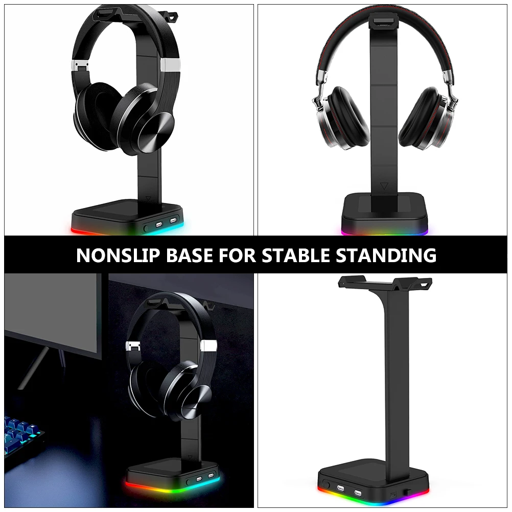 

Rgb Gaming Headset Display Stand Usb Hub Headphone Storage Rack Desktop Slip-Resistant Base Over Ear Headphones Plastic Bracket