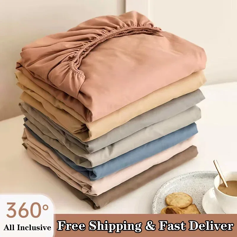 

Soft Cotton Fitted Bed Sheet with Elastic Band Solid Color Mattress Cover for Single Double King Queen Bed Fitted Sheet