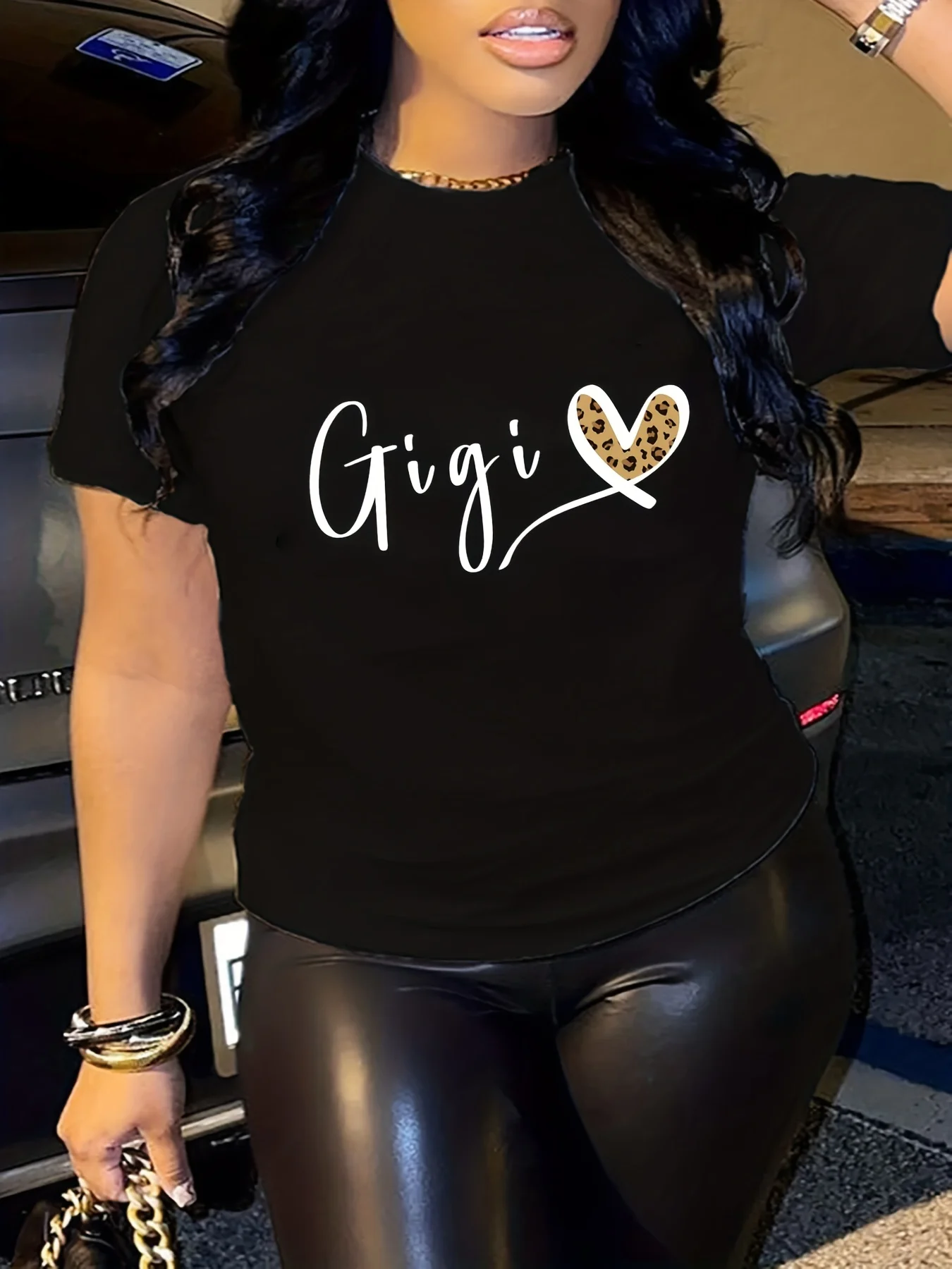 Gigi Letter Heart Print T-Shirt Crew Neck Short Sleeve T-Shirt Casual Every Day Tops 2026 New Summer Women's Aesthetics Clothing