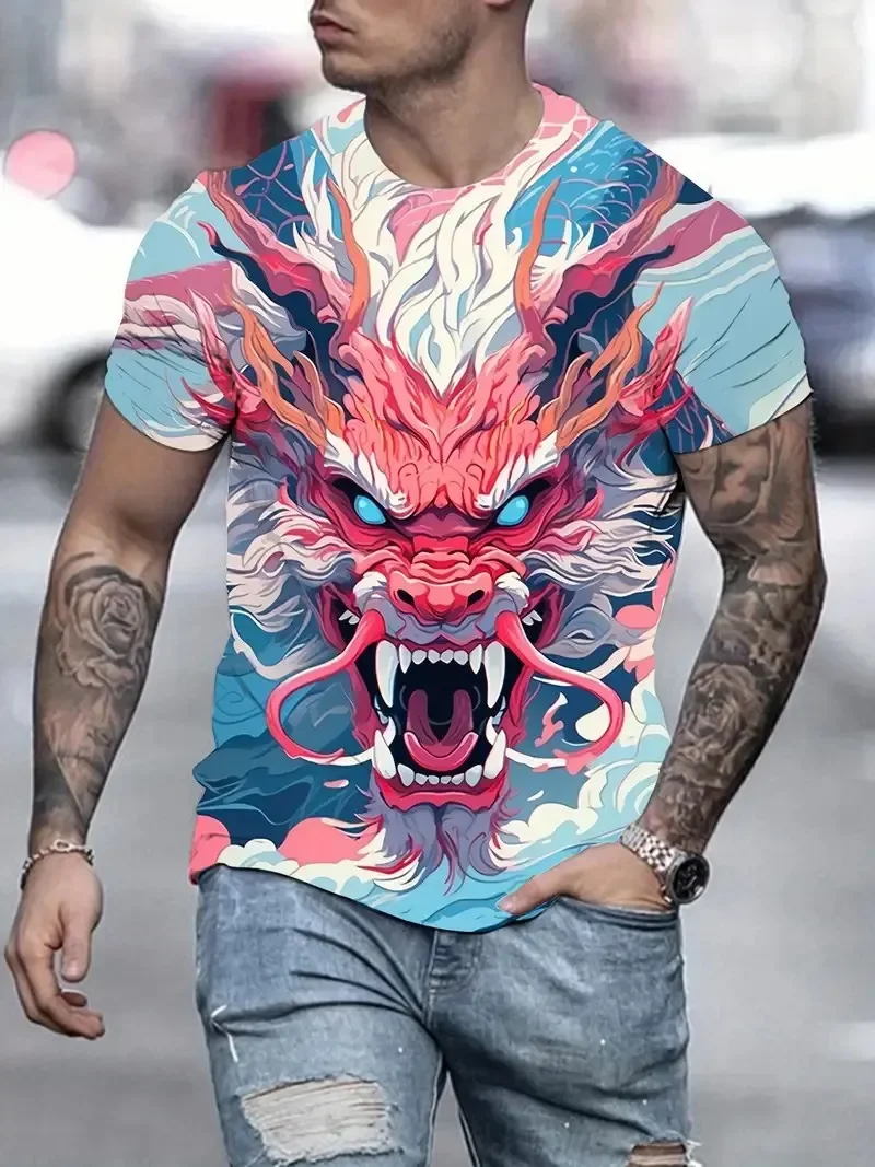 Dragon Totem 3d Printed Summer Men\'s T-Shirt Short Sleeve Fashion Street Casual Creative Personality Tough Guy Style Clothing