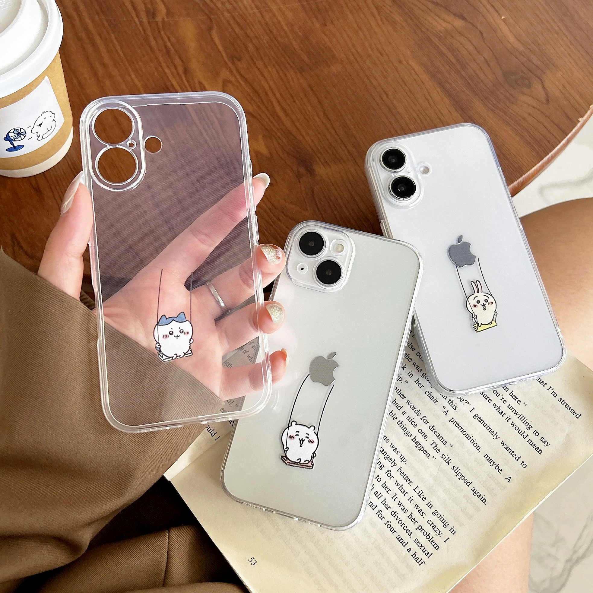 Sanrio usagi chiikawa Hug to Swing Cartoon Phone Case For iPhone 16 15 14 13 12 11 Pro Max XS Max 7 8 Plus MINI Y2K Cute Cover