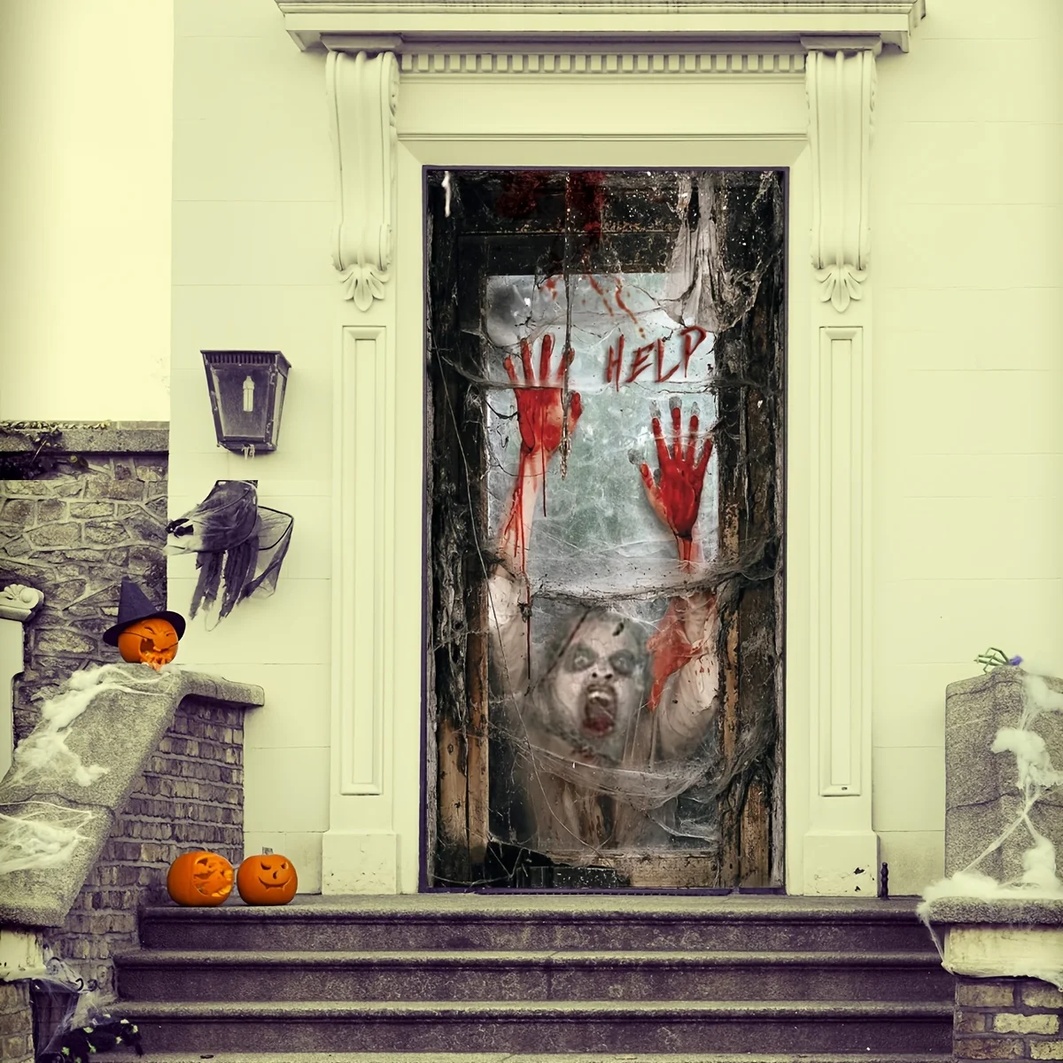 2D-Türfahne 1, gruseliger Halloween-Horror-Türvorhang, Polyester, vielseitig einsetzbar, Fotohintergrund, Partyzubehör