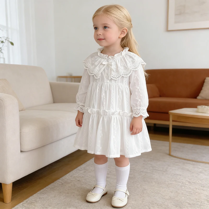 Frühling Herbst Neue Kinder Baby Kleid Mädchen Spitze Süße Stickerei Prinzessin Kleid Kinder Baby Mädchen Kleid Baumwolle Kinder Kleidung Kleid