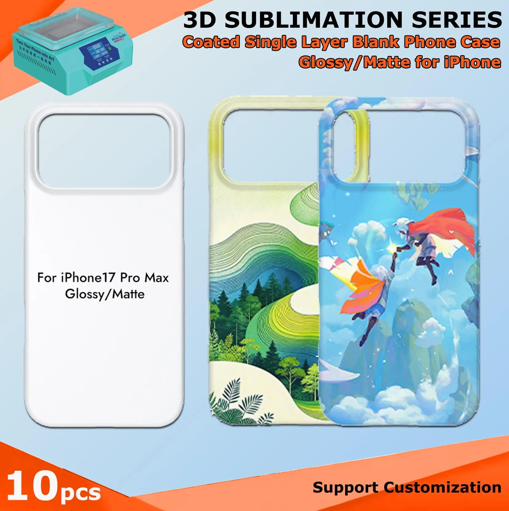 

Fonlyu 10pcs Coated Hard PC Blank Phone Case for 3D Sublimation Heat Transfer Machine Phone Cover for iPhone 17 16 15 14 pro max